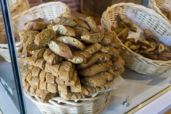 Towers of freshly baked cantucci tempt at the display counter. (Crystal Shi/The Epoch Times)