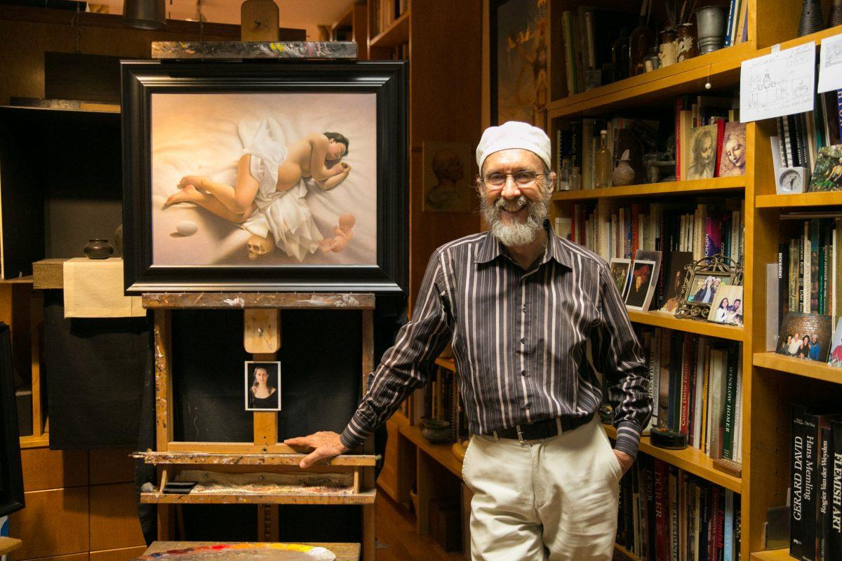 Painter and draftsman Carlos Madrid in his studio, in his apartment in New York on July 3, 2018. (Milene Fernandez/The Epoch Times)