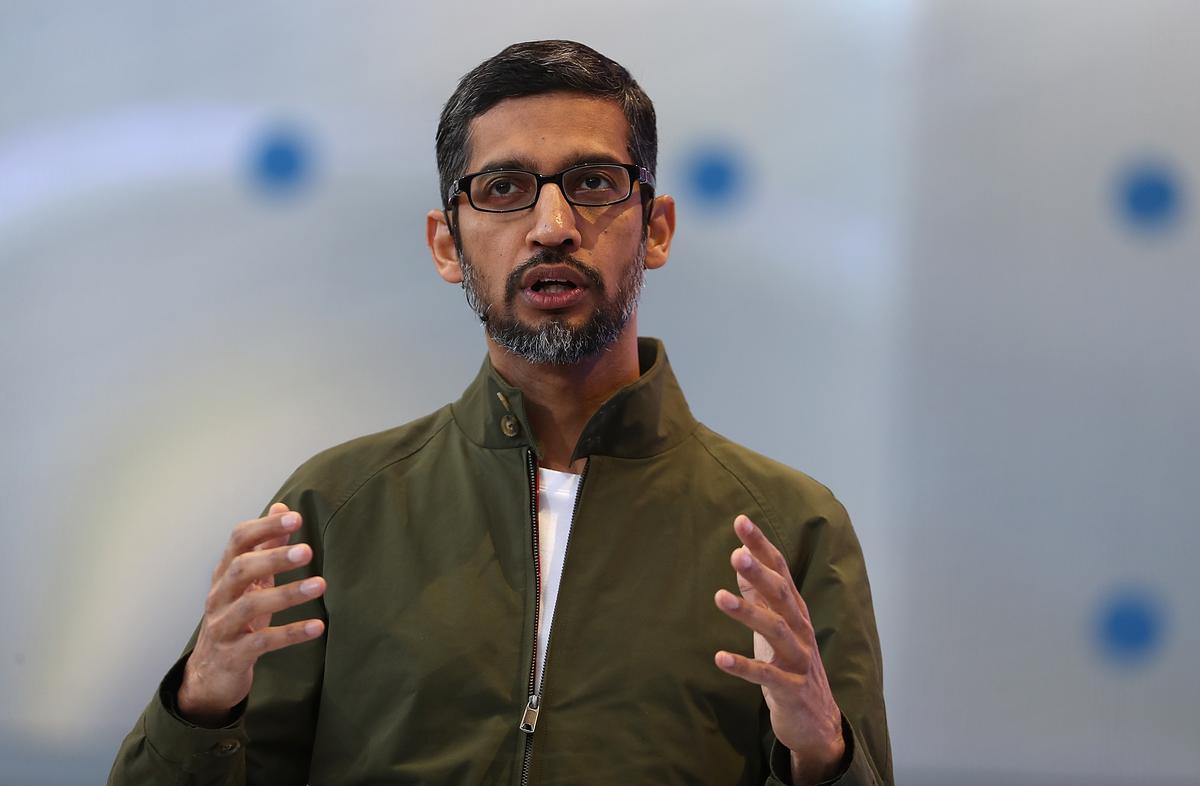 Google CEO Sundar Pichai delivers the keynote address at the Google I/O 2018 Conference at Shoreline Amphitheater on May 8, 2018 in Mountain View, California. (Justin Sullivan/Getty Images)