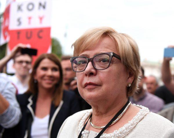 Polish Supreme Court Chief Justice Malgorzata Gersdorf attends a demonstration in support of the Supreme Court judges in front of Supreme Court in Warsaw, Poland, on late July 3, 2018. (Janek Skarzynski/AFP/Getty Images)