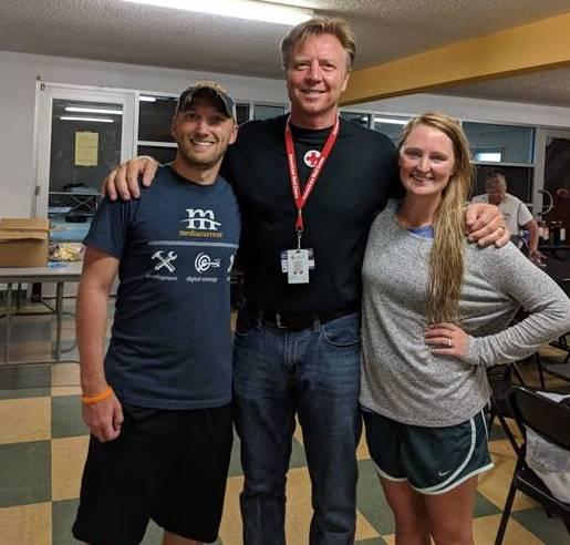 Williams (L) and Brewer (R) at the Red Cross shelter with Bill Werner, the Red Cross shelter manager. (Courtesy of Steven Williams)
