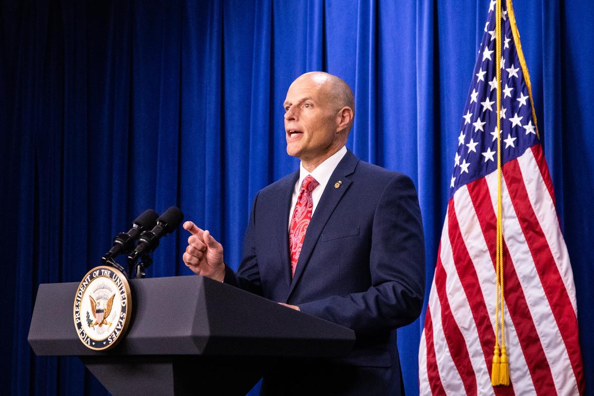 Acting Director for Immigration and Customs Enforcement Ron Vitiello speaks at the agency's headquarters in Washington on July 6, 2018. (Samira Bouaou/The Epoch Times)