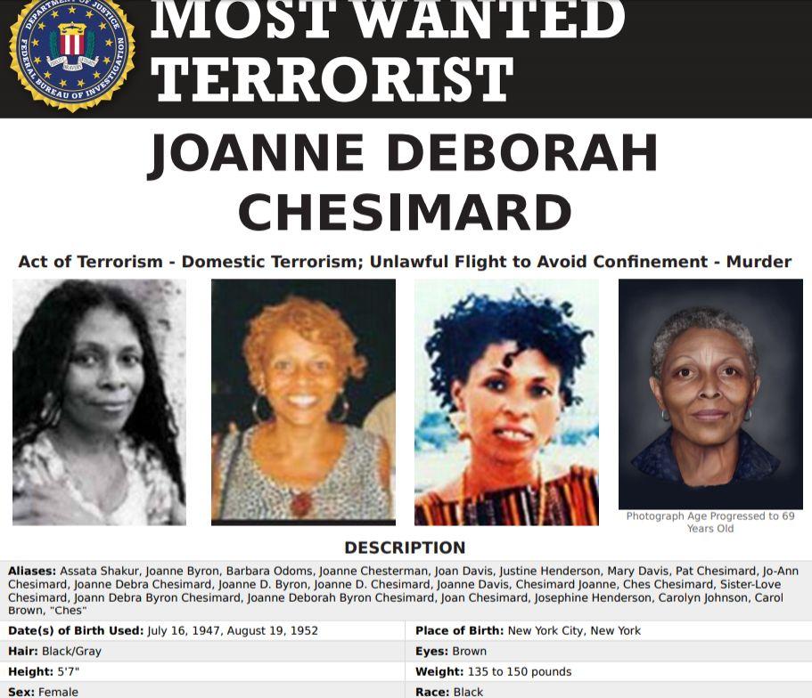 The FBI lists Assata Shakur as a "Most Wanted Terrorist" for escaping prison after she was convicted of killing a police officer in the 1970s. (FBI)