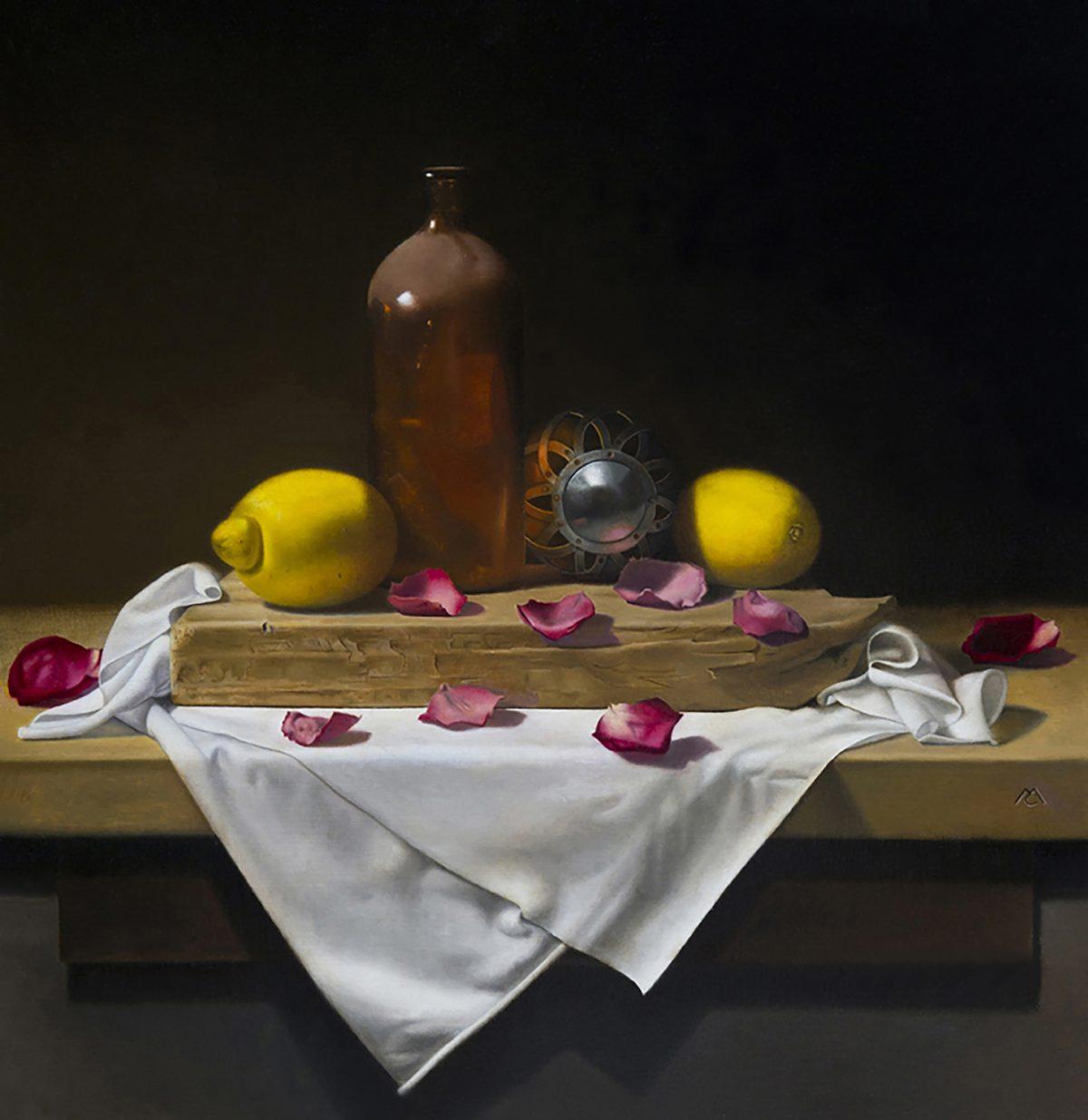  "Composition with Brown Bottle" by Carlos Madrid. Oil on linen, 24 inches by 24 inches. (Courtesy of Carlos Madrid)
