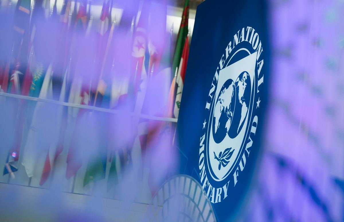A logo for the 2017 Annual Meetings is seen inside the International Monetary Fund (IMF) headquarters in Washington, DC, during the 2017 IMF Annual Meetings on October 10, 2017. (Andrew Caballero-Reynolds/AFP/Getty Images)