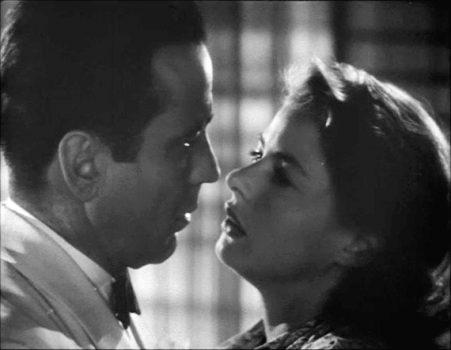 Humphrey Bogart and Ingrid Bergman in the classic film “Casablanca.” Rick, Bogart’s character, sacrifices Ilsa to his romantic rival for the good of the World War II effort. (Public Domain)