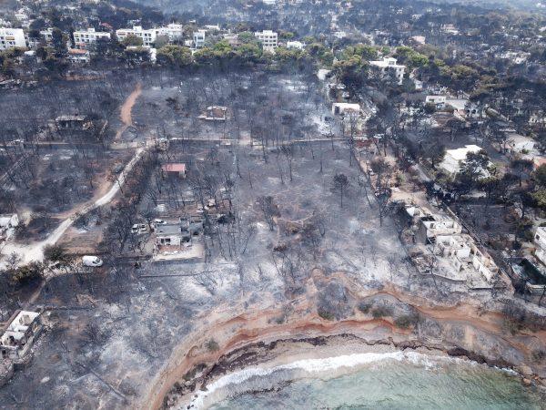 Aerial view of the area after a wildfire, in Mati, Greece July 24, 2018 in this picture obtained from social media July 26, 2018. (Flygreecedrone/via Reuters)
