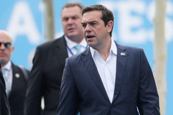 Greek Prime Minister Alexis Tsipras arrives for the second day of a NATO summit in Brussels, Belgium, July 12, 2018. (Tatyana Zenkovich/Pool via Reuters)