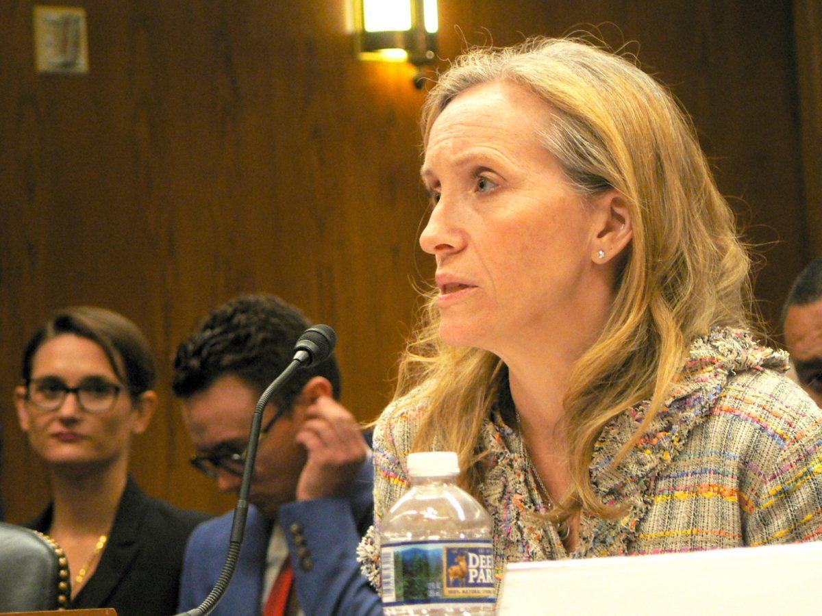 U.S. Representative to the United Nations Economic and Social Council Kelley Currie testifies before the Congressional-Executive Commission on China about the human rights crisis in Xinjiang, China, on July 26, 2018 in Washington. (Jennifer Zeng/Epoch Times)