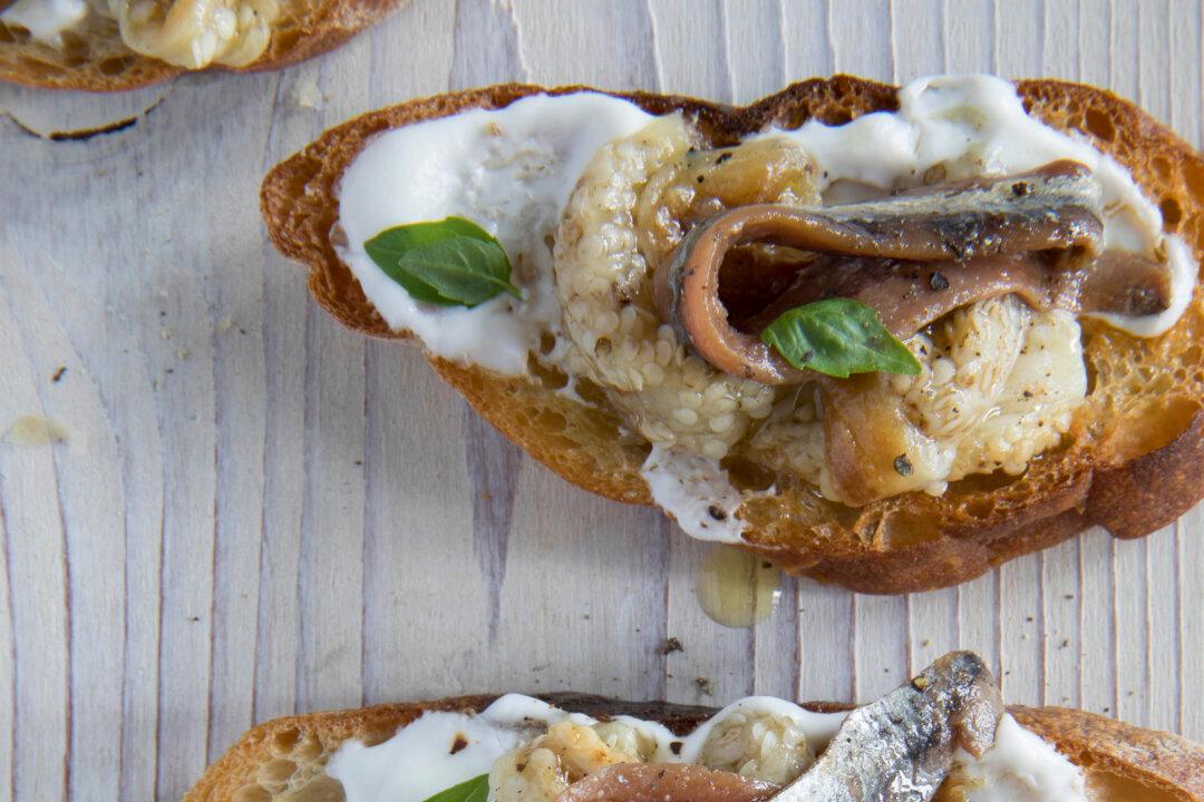 Montados de Anchoas: Salt-Cured Anchovies and Eggplant on Toast