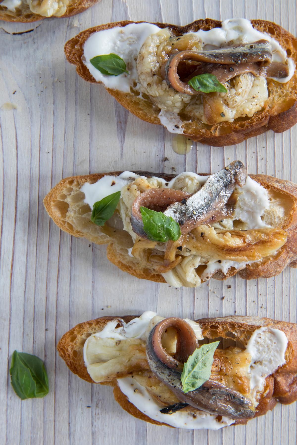 Montados de Anchoas: Salt-Cured Anchovies and Eggplant on Toast