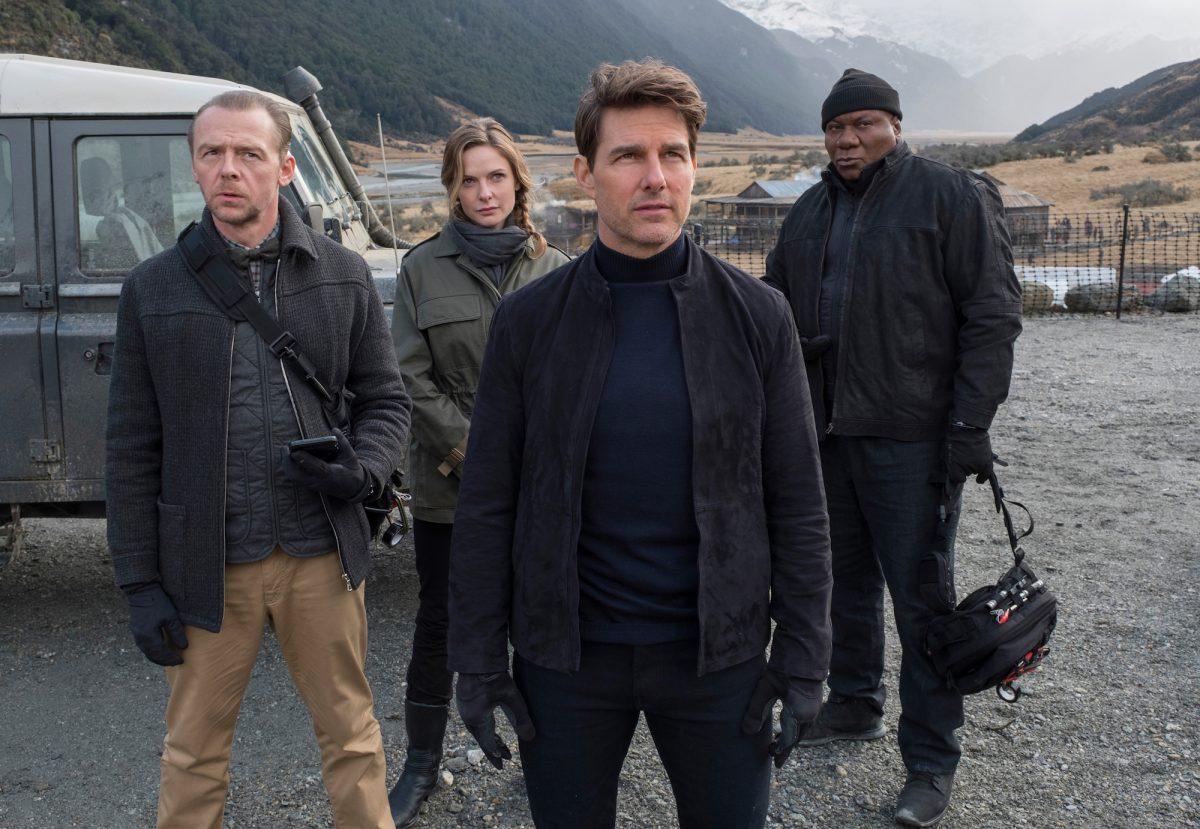 (L–R) Benji Dunn (Simon Pegg), Ilsa Faust (Rebecca Ferguson), Ethan Hunt (Tom Cruise), and Luther Stickell (Ving Rhames) in “Mission Impossible: Fallout.” (David James/Paramount Pictures/Skydance)