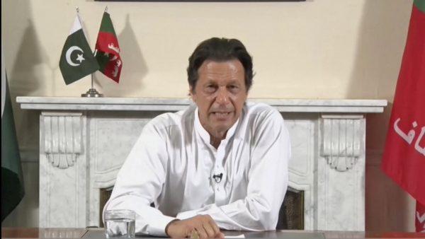 Cricket star-turned-politician Imran Khan, chairman of Pakistan Tehreek-e-Insaf (PTI), gives a speech as he declares victory in the general election in Islamabad, Pakistan, in this still image from a July 26, 2018 handout video by PTI. (PTI handout/via Reuters TV)