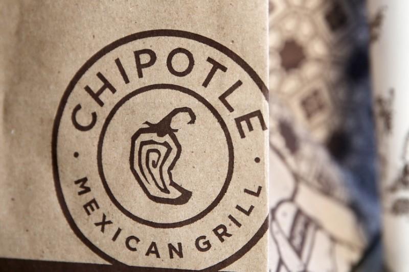A logo of Chipotle Mexican Grill is seen on one of their bags in Manhattan, New York Nov. 23, 2015. (REUTERS/Andrew Kelly)