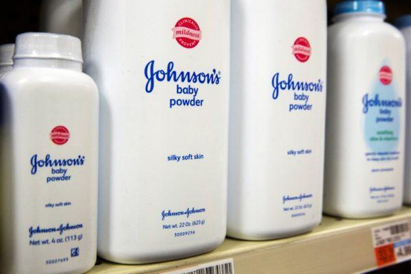 Bottles of Johnson & Johnson baby powder line a drugstore shelf in New York on Oct. 15, 2015. (Reuters/Lucas Jackson/File Photo)