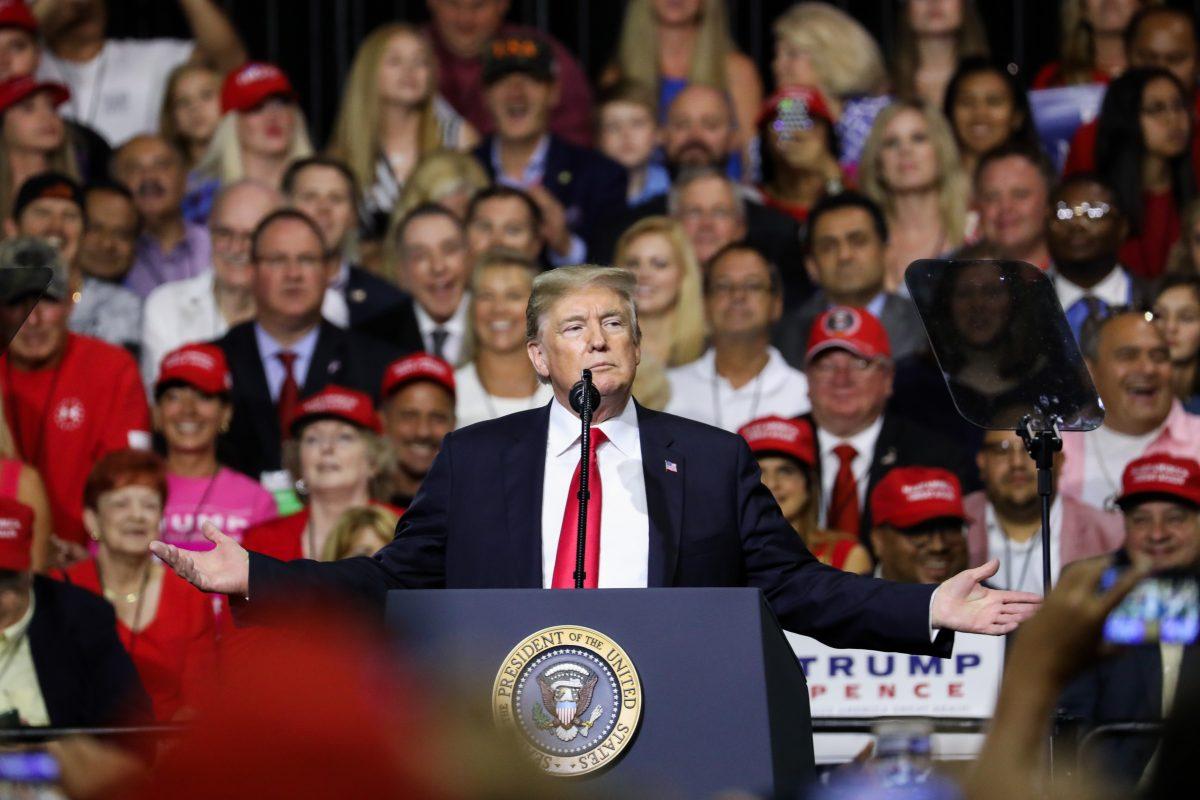 President Donald Trump speaks at a Make America Great Again rally in Tampa, Fla., on July 31, 2018. (Charlotte Cuthbertson/The Epoch Times)