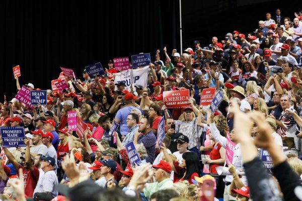 The audience cheers at President Donald Trump's Make America Great Again rally in Tampa, Fla., on July 31, 2018. (Charlotte Cuthbertson/The Epoch Times)