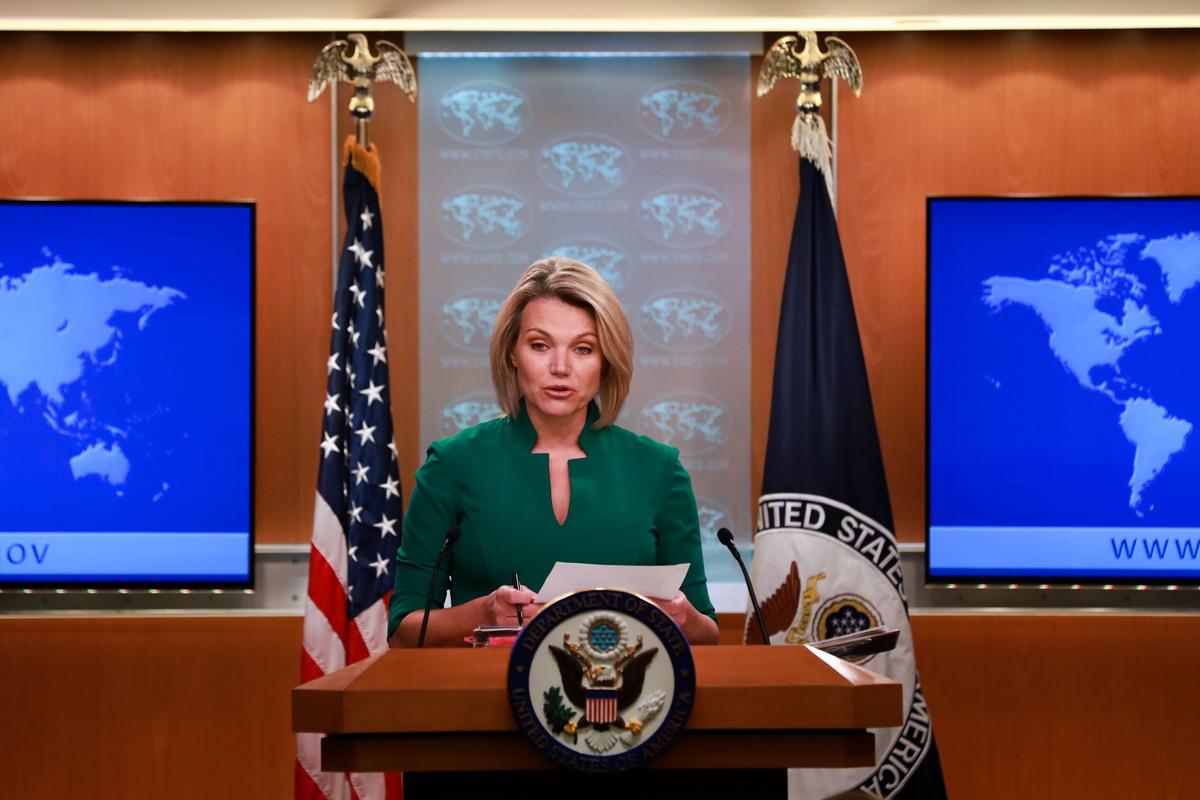 Acting Under Secretary of State for Public Diplomacy and Public Affairs and State Department spokesperson Heather Nauert holds a press briefing at the Department of State in Washington on July 31, 2018. (Samira Bouaou/The Epoch Times)