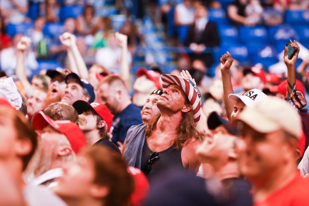 Audience members at President Donald Trump’s Make America Great Again rally in Wilkes-Barre, Penn., on Aug. 2, 2018. (Samira Bouaou/The Epoch Times)