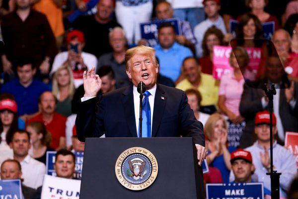 President Donald Trump at a Make America Great Again rally in Wilkes-Barre, Penn., on Aug. 2, 2018. (Samira Bouaou/Epoch Times)