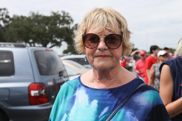 Dianne Wilhelm waits in line to attend President Donald Trump's Make America Great Again rally in Tampa, Fla., on July 31, 2018. (Charlotte Cuthbertson/The Epoch Times)
