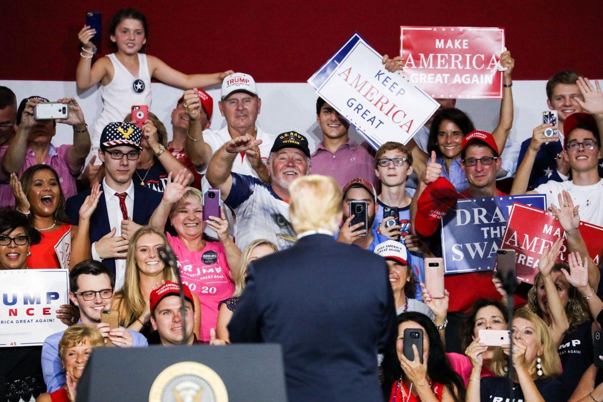 President Donald Trump speaks at a Make America Great Again rally in Lewis Center, Ohio, on Aug. 4, 2018. (Charlotte Cuthbertson/The Epoch Times)