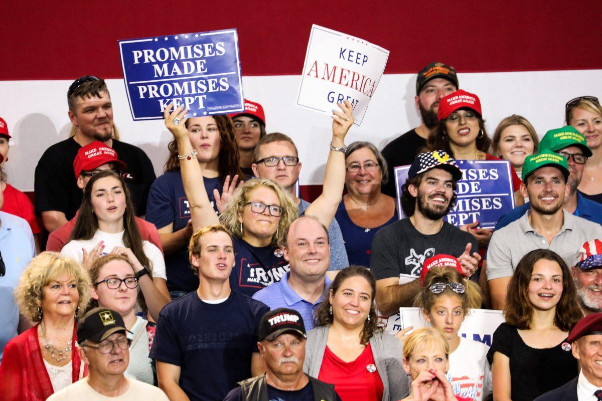 Audience members at a Make America Great Again rally in Lewis Center, Ohio, on Aug. 4, 2018. (Charlotte Cuthbertson/The Epoch Times)