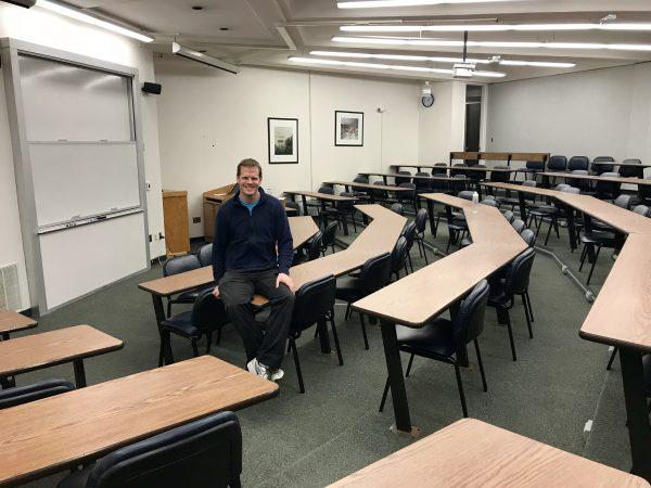 Christopher Poulos sitting in his seat from his 1L year in law school. (Courtesy of Christopher Poulos)