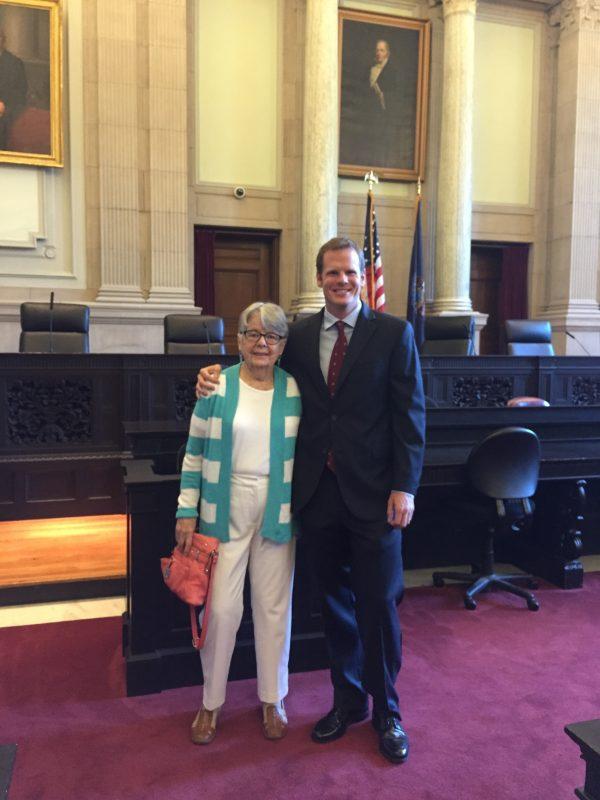 Christopher Poulos with his grandmother at a swearing in ceremony for the Maine Bar. (Courtesy of Christopher Poulos)
