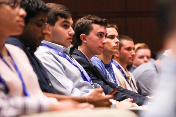 The audience listens to Sebastian Gorka, former deputy assistant to President Donald Trump, speak at the High School Leadership Summit, a Turning Point USA event, in Washington on July 26, 2018. (Samira Bouaou/The Epoch Times)