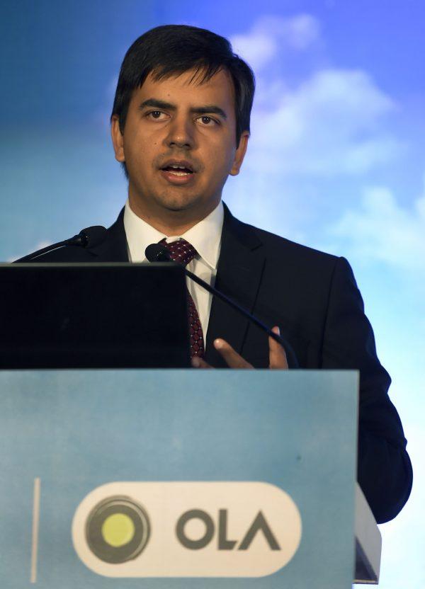 CEO of Ola cabs, Bhavish Aggarwal speaks during a joint news conference in Mumbai on Sept. 8, 2016. (PUNIT PARANJPE/AFP/Getty Images)