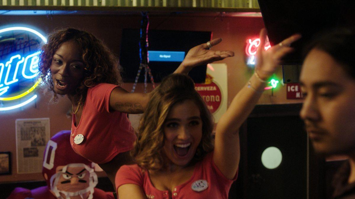 (L–R) Shayna McHayle, Haley Lu Richardson, and John Elvis in “Support the Girls.” (Magnolia Pictures)