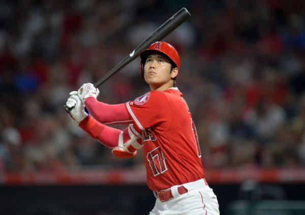 August 7, 2018; Anaheim, CA; Los Angeles Angels designated hitter Shohei Ohtani at bat in the fourth inning against the Detroit Tigers. (Gary A. Vasquez-USA TODAY Sports)