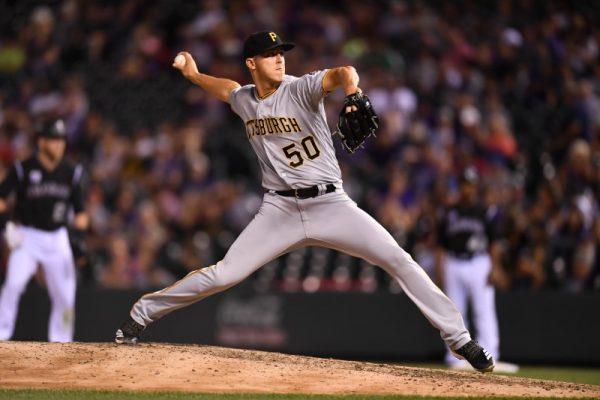 Aug 7, 2018; Denver, CO; Pittsburgh Pirates starting pitcher Jameson Taillon delivers a pitch in the ninth inning against the Colorado Rockies. (Ron Chenoy-USA TODAY Sports)