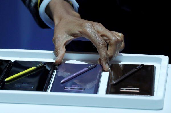 The new Samsung Galaxy Note 9 is seen displayed during a product launch event in Brooklyn, N.Y., Aug. 9, 2018. (Reuters/Lucas Jackson)