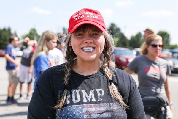 Sabrina Corns lines up for a Make America Great Again rally in Lewis Center, Ohio, on Aug. 4, 2018. (Charlotte Cuthbertson/The Epoch Times)