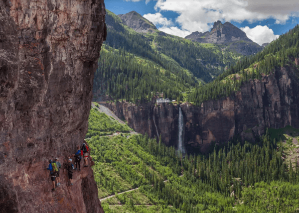 Telluride's Via Ferrata takes hikers across 600 feet of rocky façade and over a 300-foot drop. (Courtesy of Visit Telluride)