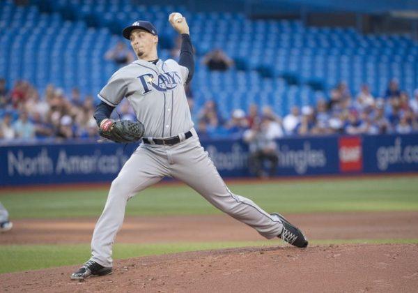 Tampa Bay Rays starting pitcher Blake Snell throws a pitch during the first inning against the Toronto Blue Jays. (Nick Turchiaro—USA Today Sports)