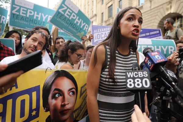 Then-congressional nominee Alexandria Ocasio-Cortez (L) stands with Zephyr Teachout after endorsing her for New York attorney general in New York on July 12, 2018. (Spencer Platt/Getty Images)