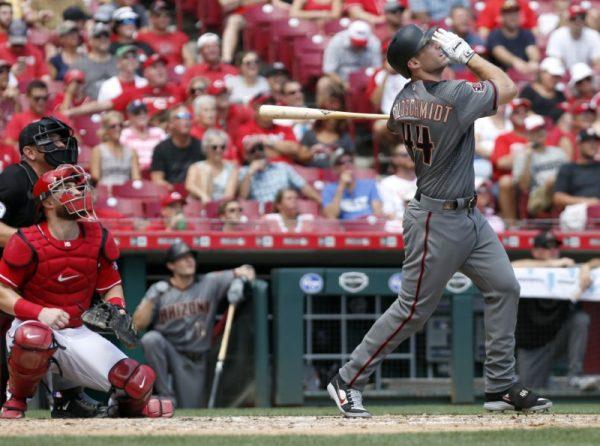Arizona Diamondbacks first baseman Paul Goldschmidt hits a two-run home run against the Cincinnati Reds during the sixth inning. (David Kohl/USA Today Sports)