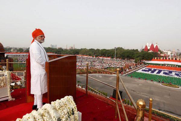 Indian Prime Minister Narendra Modi addresses the nation during Independence Day celebrations at the historic Red Fort in Delhi, India, August 15, 2018. (Reuters/Adnan Abidi)