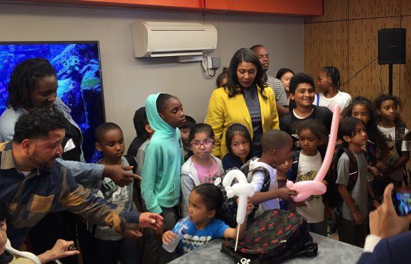 Mayor London Breed with children at the Mayor’s Annual Backpack Giveaway on August 16, 2018 (EETSF)