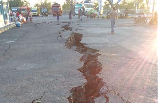 A crack emerges on a road at Kayangan Port after an earthquake hit Lombok, Indonesia, August 20, 2018, in this picture obtained from social media. Bayu Wiguna/Reuters