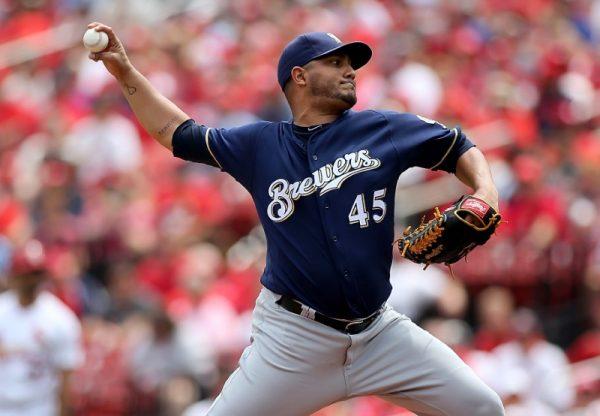 Milwaukee Brewers starting pitcher Jhoulys Chacin delivers during the first inning against the St. Louis Cardinals. (Scott Kane/USA Today Sports)