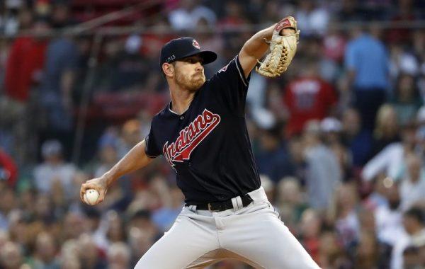 Cleveland Indians starting pitcher Shane Bieber delivers against the Boston Red Sox during the first inning. (Winslow Townson/USA Today Sports)