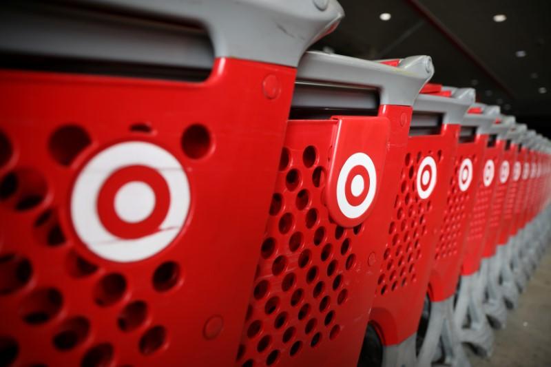 Shopping carts are seen at a Target store in Azusa, California on Nov. 16, 2017. (Reuters/Lucy Nicholson)