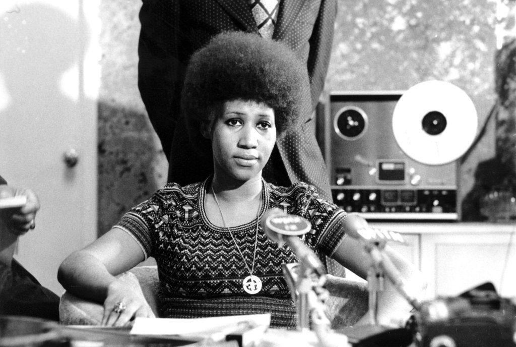 In this March 26, 1973, file photo, soul singer Aretha Franklin appears at a news conference. Franklin died Thursday, Aug. 16, 2018 at her home in Detroit. She was 76. (AP Photo, File)