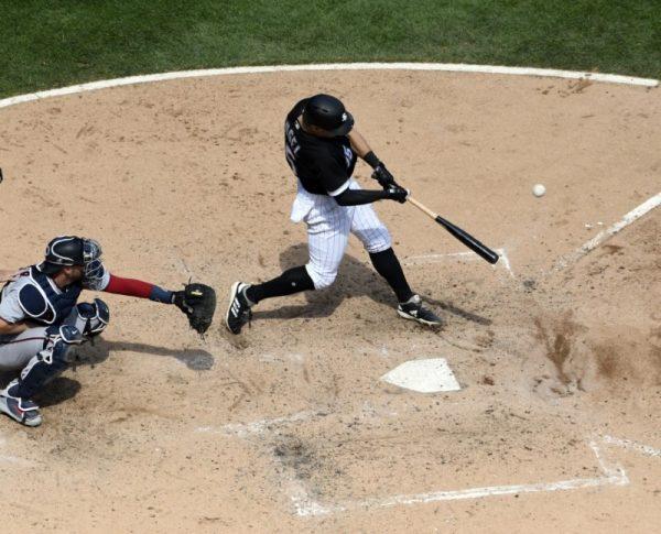 Chicago White Sox center fielder Adam Engel (15) hits a two run home run against the Minnesota Twins during the fifth inning. (David Banks/USA Today Sports)