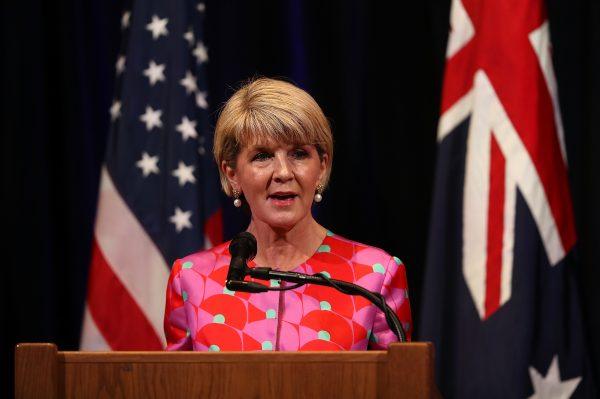 Australian Minister for Foreign Affairs Julie Bishop speaks during a press conference at the Australia-U.S. Ministerial Consultations (AUSMIN) at the Hoover Institution on the campus of Stanford University in Stanford, California, on July 24, 2018,. (Justin Sullivan/Getty Images)