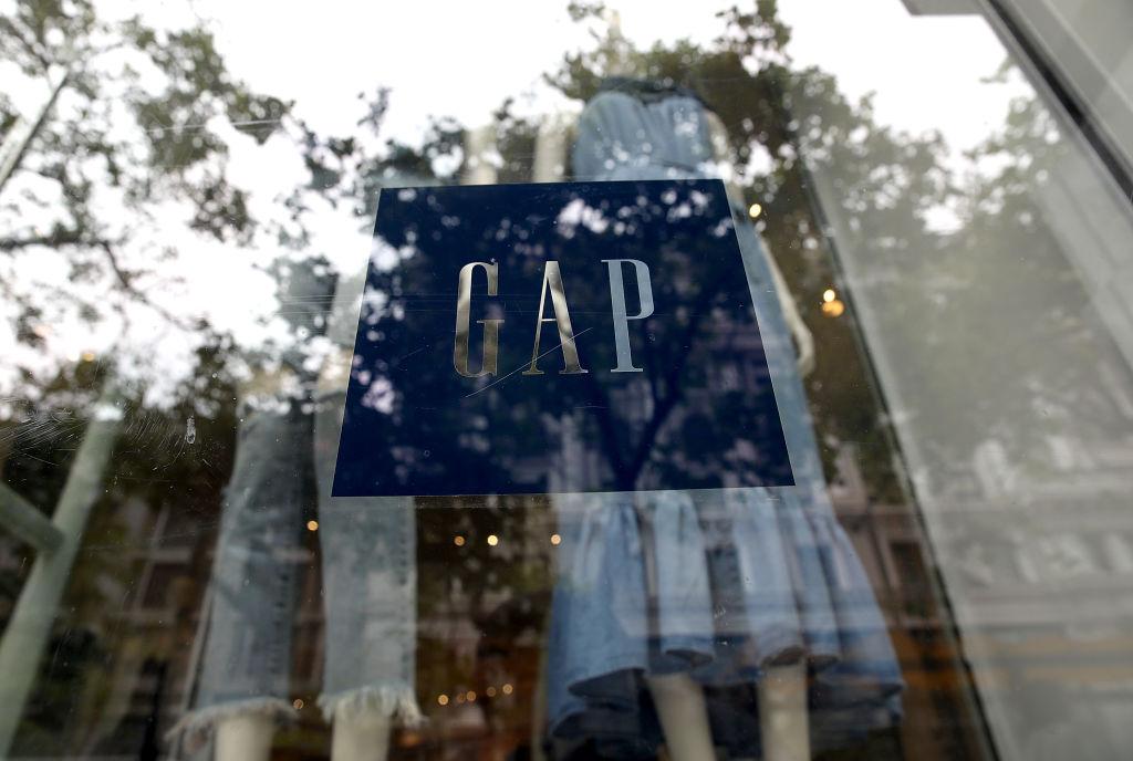 The Gap logo is displayed on a window at a Gap store on May 25, 2018 in San Francisco, Calif. (Justin Sullivan/Getty Images)